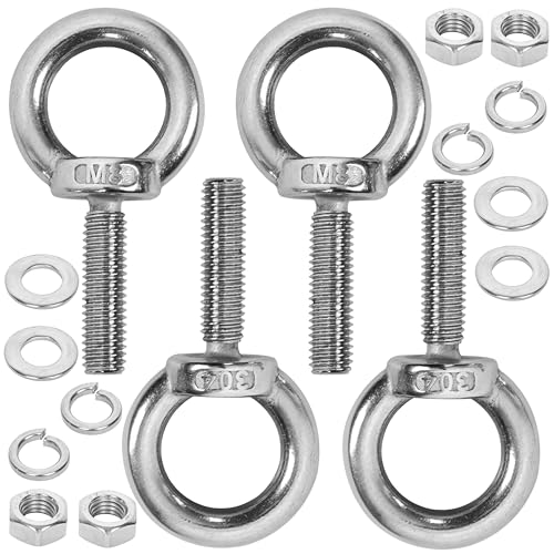 4 Pack M8 Stainless Steel Eye Bolts with Nuts &amp; Washers, M8x1.15 L