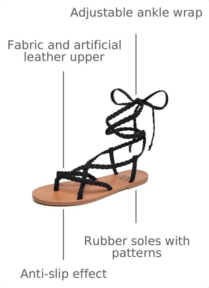 Image of Trary Sandals Women, Lace Up Sandals for Women, Sandals for Women Dressy Summer, Open Toe Gladiator Sandals, Flat Sandals for Women Dressy, Beach Sandals for Women, Summer Sandals for Women 2023