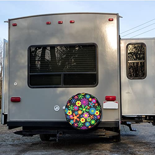 Image of Hippie Flowers Spare Tire Cover Dust-Proof Wheel Tire Cover Fit Trailer, RV, SUV and Many Vehicle 17 Inch