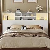 Apicizon King Size Headboard Only, King Bookcase Headboard with Charging Station for Bedroom, Storage Bookcase with USB & 2 Power Outlets, White