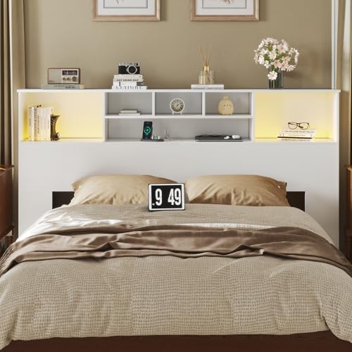 Apicizon King Size Headboard Only, King Bookcase Headboard with Charging