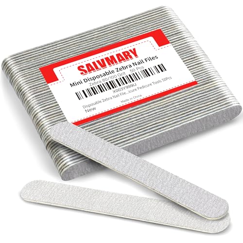 Disposable Zebra Nail Files 80-100 Grit 5 Inch Double Sided Emery Boards for Acrylic Nails Toenails Professional Manicure Pedicure Tools 50Pcs