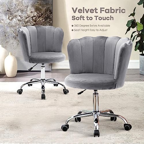 Recaceik Velvet Home Office Chair, Modern Adjustable Swivel Shell Desk Chair For Living Room Upholstered Cute Vanity Chair With Wheels, Comfy Task Chair Accent Chair For Living Room Bedroom Makeup #TOP4