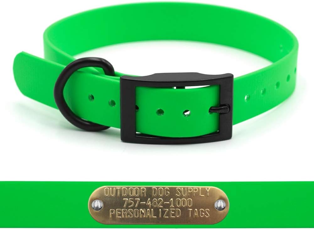 Soft Flex Waterproof 1" D Ring Black Hardware Dog Collar with Custom 3/4" Tag (Black Licorice, 18")