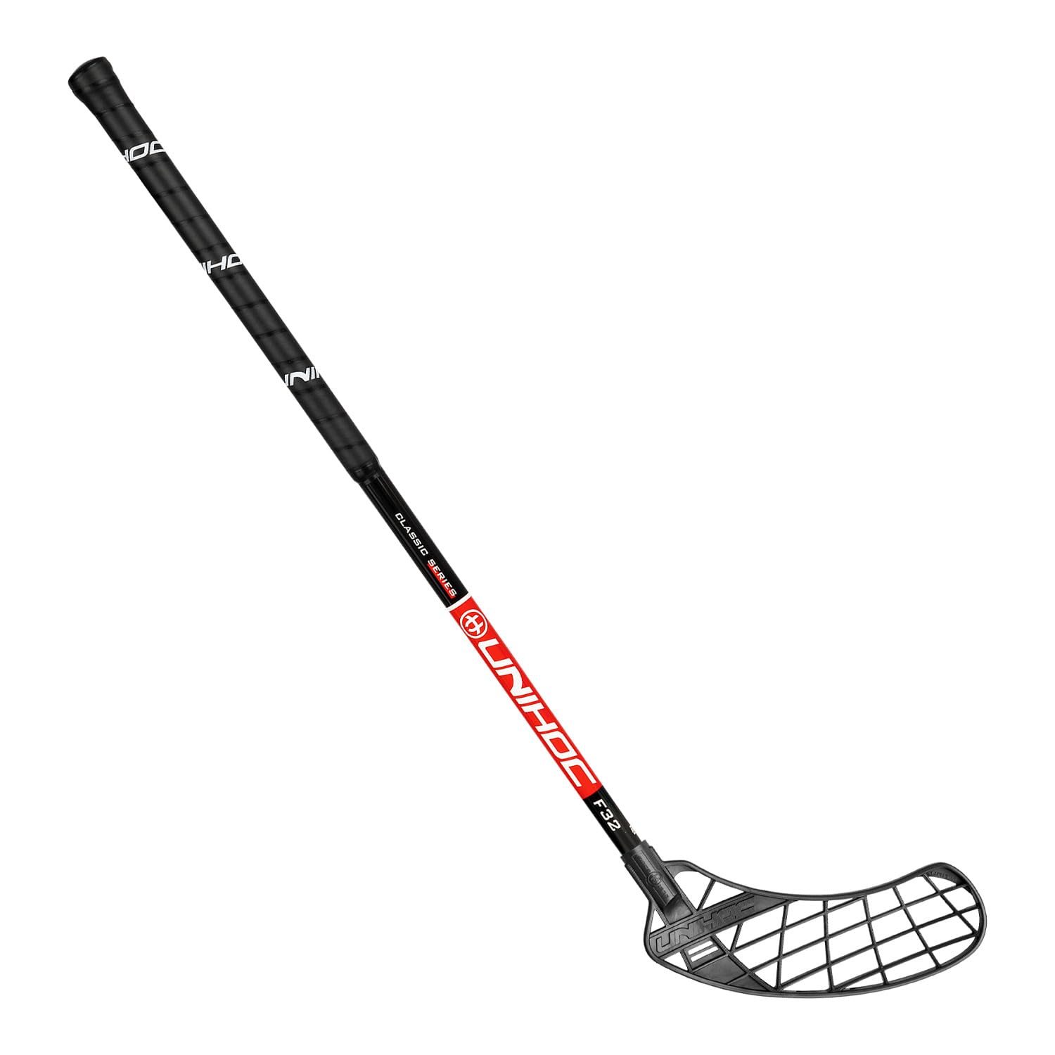 Floorballschläger Unity Classic 32 | Verbessertes Griffband | Unity Blatt, härterer Flex-Schaft | 75 cm | Polyethylen | Glasfiber & Carbon Composite | IFF-Zertifikat