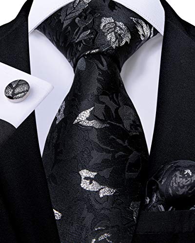 Image of DiBanGu Mens Zipper Ties Silk Adjustable Necktie Pocket Square | Paisley /Striped Pattern,Pre-tied Gift Tie Sets,Jacquard Woven,Pocket Square Cufflinks,Great for Formal & Business Wedding