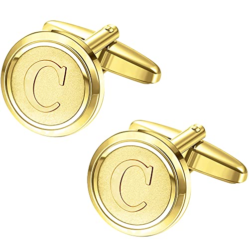 Image of LOYALLOOK Initial Gold Cufflinks for Men Gold Cuff Links Personalized Copper CuffLinks Letter Cufflinks Gift for Groom Husband Father