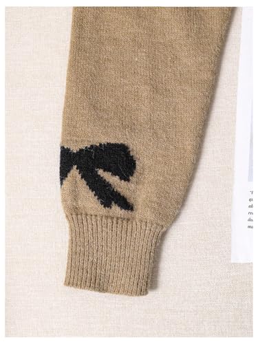 Image of RoseSeek Girl's Bow Graphic Sweaters Crewneck Long Sleeve Knit Pullover Tops Drop Shoulder Knitwear