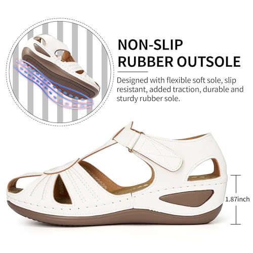 Image of DUOYANGJIASHA Women's Closed Toe Sandals: Comfortable Cushioned Casual Wedge Fisherman Sandals Adjustable Ankle Strap Non Slip Lightweight Dressy Summer Shoes for Walking