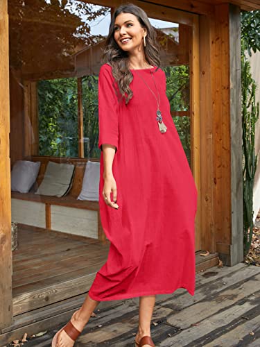 Image of Celmia Autumn Solid Loose Long Maxi Dress Cotton Caftan