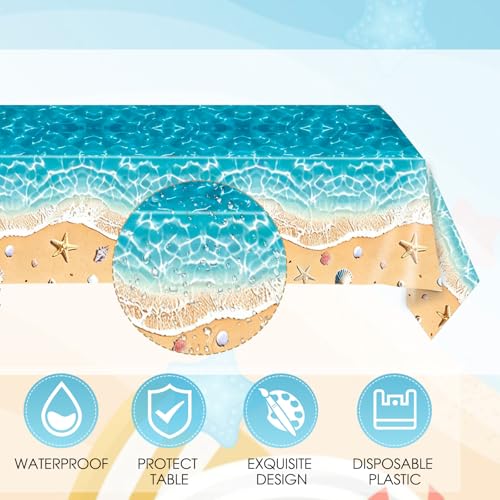 Image of Beach Birthday Party Decorations,41Pcs Disposable Ocean Waves Beach Dessert Plates Napkins Tablecloth Tableware Set Summer Pool Hawaiian Beach Party Supplies for Kids Baby Shower Birthday