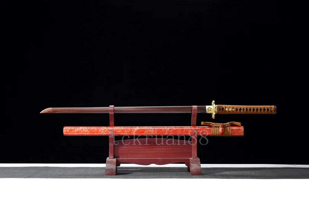 YL Sword Red Blade Folded Steel Traditional Hand Forged Japanese Sword Ninja Full Tang