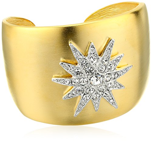 Kenneth Jay Lane Gold, Silver and Rhinestone Starburst Cuff Bracelet