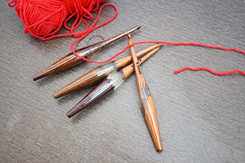 Resin Wooden Crochet Hook Set Ergonomic for Arthritic Hands Set Needles Size 4.5mm 5mm 5.5mm 6mm 6.5mm Soft Grip Crochet Hooks | Knitting & Crochet Needles for Beginners (Rosewood) (Transparent)
