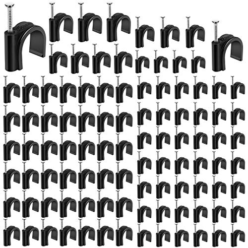 Welecom 200 Pcs Black Half Clamps Pex Half-Clamps Half Talon Hose Clamps Stainless Steel J-Hook with Nail for Pex Tubing Pipe Support Plumbing Applications Round Cable Fixing Tie(12 mm,20 mm)
