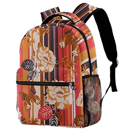 Sac à dos de voyage campus motif papillons et roses avec porte-bouteille pour fille et garçon