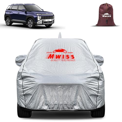 Image of Waterproof Car Body Cover for Hyundai Venue | Mirror & Antenna Pocket Anti-Scratch with Soft Cotton Inner Lining Triple Stitched Protection| Heat Resistant | Rain Protection (Silver)