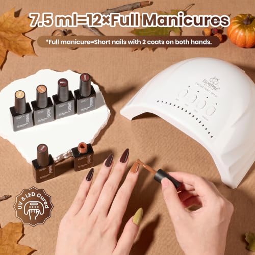 Image of Beetles Brown Gel Polish Set - Fall Whisper Collection, 6 Colors Brown Nude Polish Set, Soak Off UV LED Nail Gel Earth Tone Autumn Nail Colors for DIY Manicure