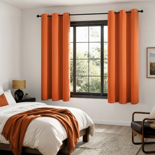Image of MIULEE Fall Orange 100% Blackout Curtains for Bedroom 40x63 Inch Length | 2 Thick Layers Thermal Insulated Window Curtains with Black Liner, Noise Reducing Grommet, Drapes for Living Room, 2 Panels