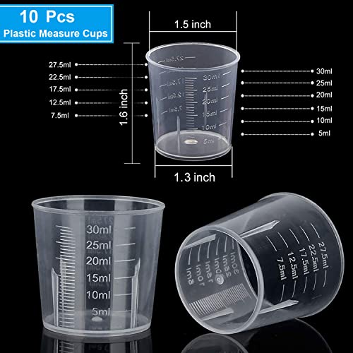 Image of 30ml Plastic Liquid Measuring Cups - Mini Clear Kitchen Medicine Cups Transparent Labs Graduated Beakers Baking Cooking Home Lab Measure Tool (10 Packs,1oz,Transparent)