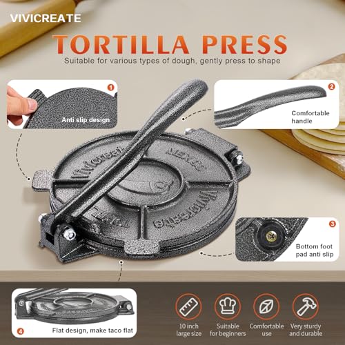 image for Vivicreate Cast Iron Tortilla Press Dough Flour Tortilla Rotis Quesadi