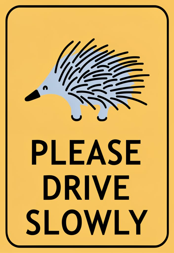 peiyeety Please Drive Slowly Tin Sign 12x8 Inch, Funny Porcupine Metal Wall Decor, Yellow Caution Style Vintage Sign for Home Decor, Yard, Garden, Driveway, Farmhouse, Gift Idea