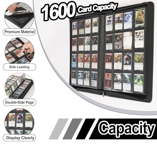 Image of Premium Card Binder 16 Pocket - Fits 1600 Cards,4X4 Ringless Card Album with Sleeves for Trading Cards & Sports Cards(Model C,Classic Black)