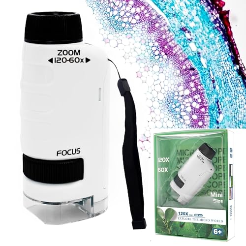 WYFCR Mini microscopio de bolsillo de 60 a 120 veces de longitud focal para adultos, microscopio de bolsillo iluminado para niños, portátil de mano, laboratorio de ciencias para estudiantes