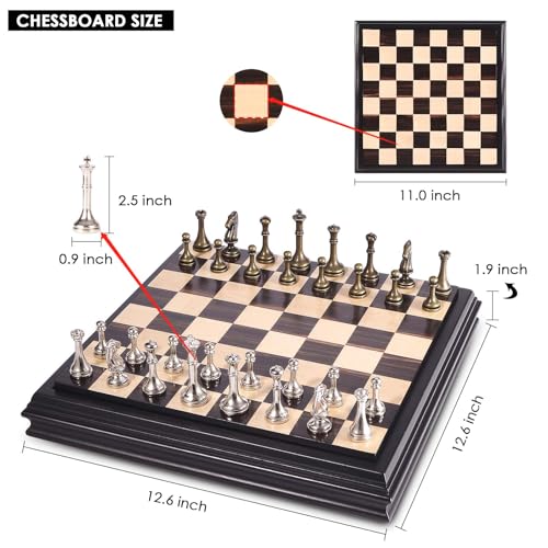 AMEROUS Juego de Ajedrez de Madera 12.5 Pulgadas con Piezas de Metal miniatura 7
