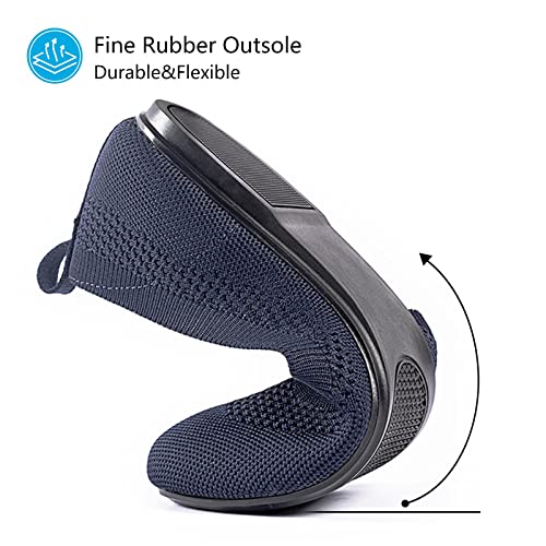 Women's Ballet Flats Slip On Knit Dress Shoes Pumps Shoes Round Toe Navy - Image 4