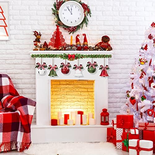 WWW Christmas Bell Ornaments,6 Pcs Metal Jingle Bells with Bowknot and Holly Berry for Christmas Tree Decorations,Window Door Christmas Holiday Party Supplies,3 Colors