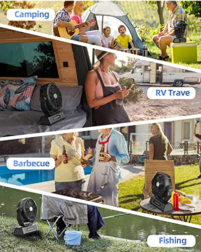 Portable Rechargeable Fan - 20000Mah 9-Inch Battery Operated Powered Fan(60Hrs) - Camping Fan With Light & Remote For Tent - Usb Table Fan For Travel, Jobsite - 4 Speeds, 4 Timers, Auto-Oscillation #TOP6