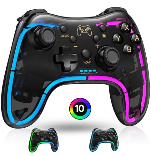 Elekasumi Switch コントローラー 光る【Switch1/2対応】RGBライト スイッチ コントローラー無線 ジャイロセンサー搭載 3つレベル振動 スリープ解除 アプリ設定 Bluetooth接続 スイッチ プロコン Switch全世代に対応 Android/IOS/PCに適用 茶色