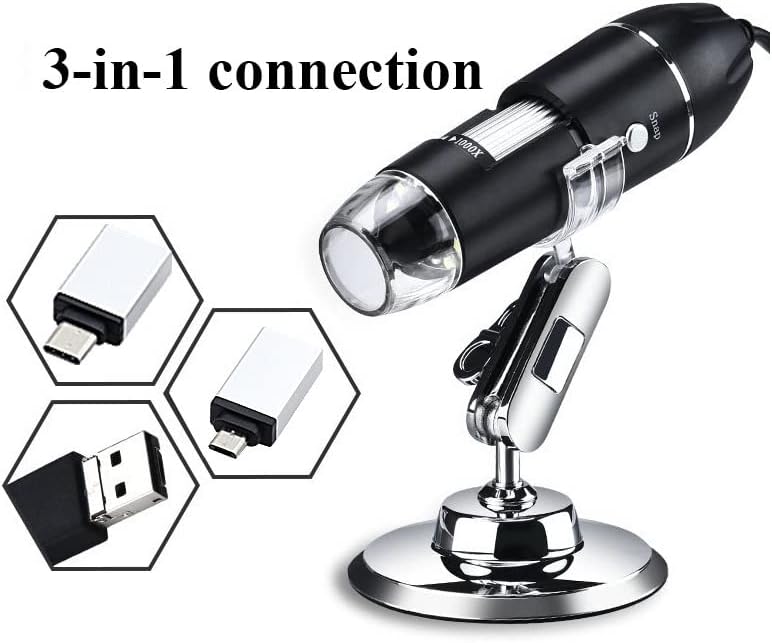 Miniatura 5 de Microscope Kit 1600X USB Digital Microscope 8 LED Portable Microscopio with Bracket Microscope Lens Adapters (Magnification  500X)