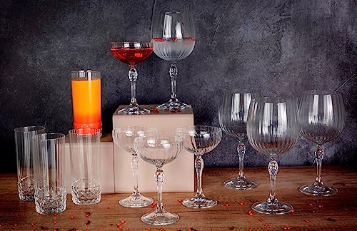 Bormioli Service à Cocktail en verre America, 12 pièces :4*verres à gin 74CL+4*Verres à cocktail 22 CL+4*verres Longdrink 40 CL
