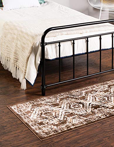 Rugs.com Charlotte Collection Rug – 6 Ft Runner Brown Low-Pile Rug Perfect for Hallways, Entryways