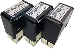 KIT 03 CARIMBOS AUTOMATICOS STILO 20 - PAGO/LANÇADO/CONFERIDO COM DATA