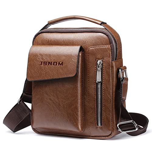 JSNOM Borsello Uomo Pelle Tracolla Piccola: Borsa Spalla con Tasca Posteriore Antifurto per Viaggio...