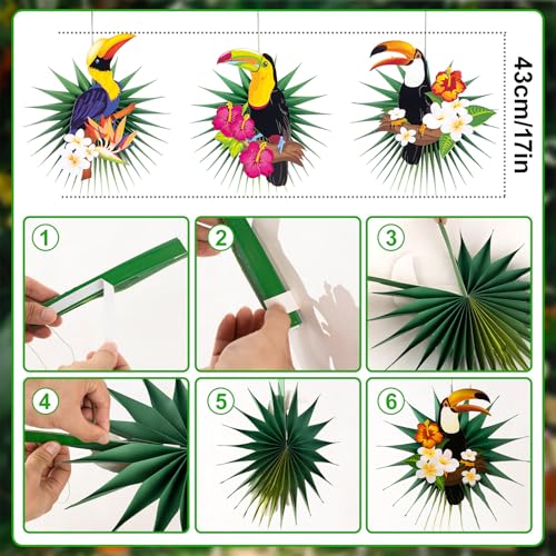 Image of Tropical Bird Toucan Garland Party for Summer Hawaiian Party Decorationns | Tropical Jungle Themed Party Decorations Rainforest Party Supplies Decor with Palm Leaves Paper Fan Paper Lanterns