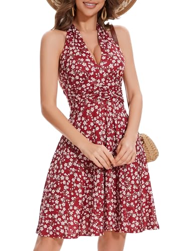 Image of Women's Summer Sundress- 2025 Sexy Halter Sleeveless Spring Boho Elastic Waist Ruffle Mini Dress