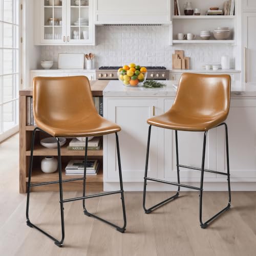 Image of Waleaf 26 Inch Counter Height Bar Stools Set of 2, Faux Leather Bar Chairs