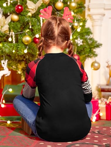 Image of BesserBay Girls Christmas Raglan Shirt Casual Leopard Stripe Patchwork Tunic Top 4-14 Years
