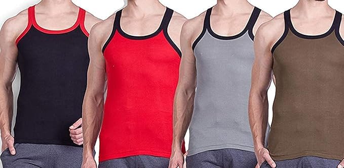 Cotton Blended Xylo Style Gym Vest for Men (Pack of 4, Size:85CM)(Colors & Print May Vary) White.-picture-54