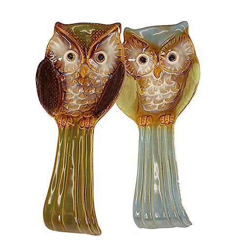 Luxshiny Ceramic Owl Spoon Rest, Owl Spoon Holder for Stove Top, Kitchen Counter, Dining Table, Coffee Station, 9.65 x 4.13 Inch (Random Color)