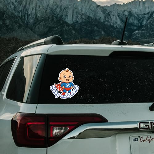 Image of Baby on Board Car Safety Sign, Superhero Design, Red, White and Blue (Super Baby)