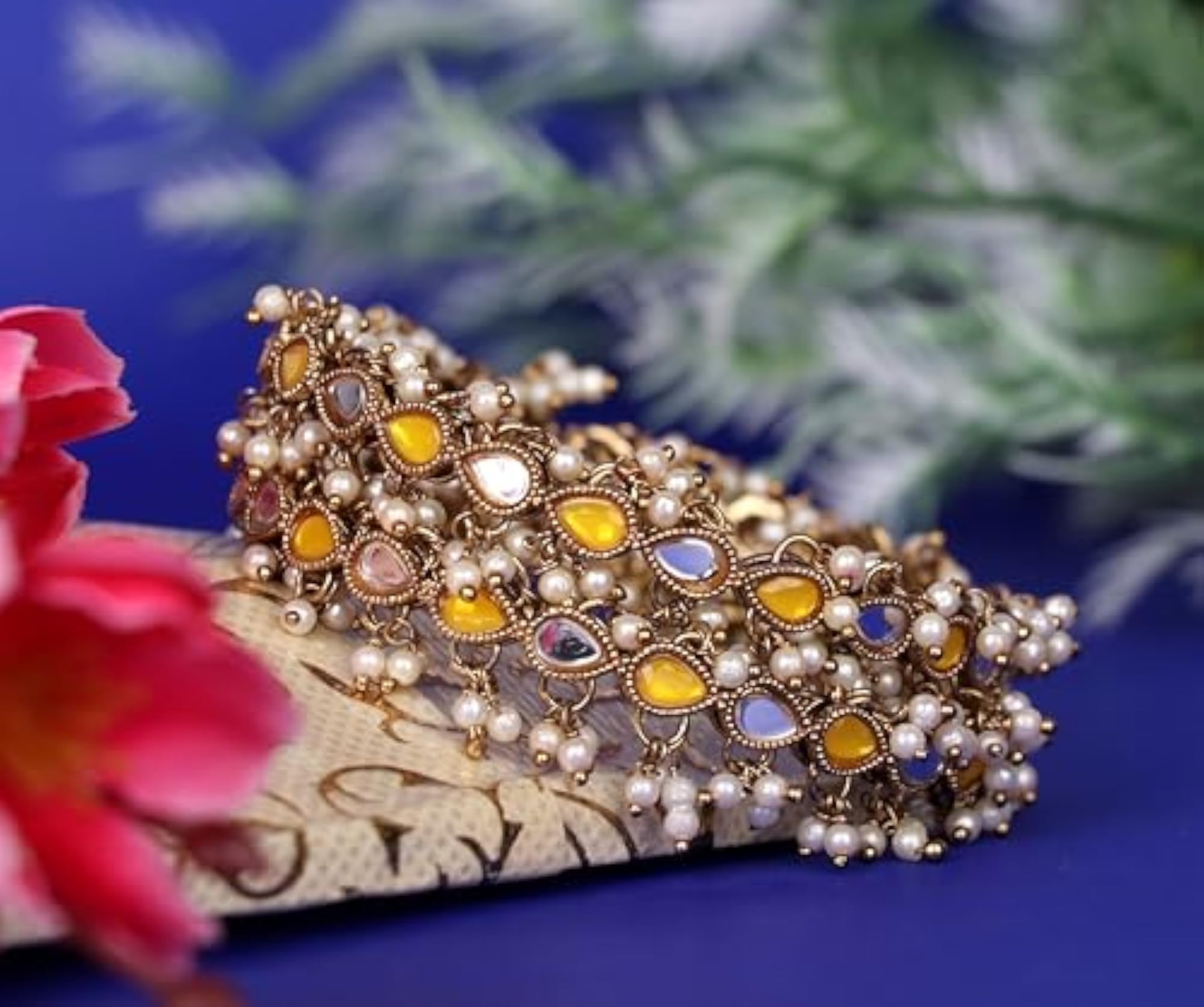 Traditional Plated AD Pearl Kada Bangles, Pack of 2