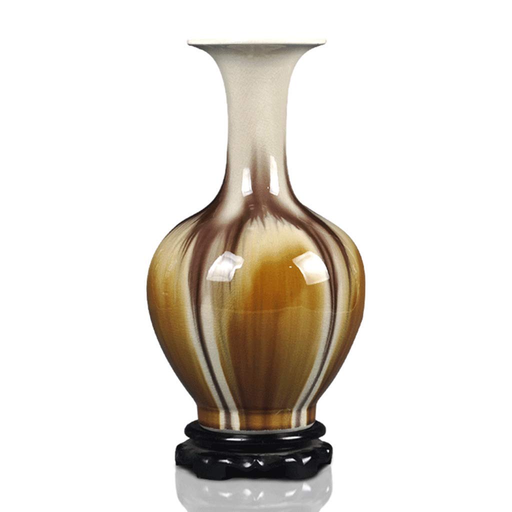 Bzgpmfud Brown-34Cm*10Cm*10Cm Vase Desktop Ceramic Porcelain Living Room Flower Arrangement Small Ice Crack Decoration Chinese Crafts