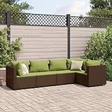 Mokuyary 5-TLG. Garten-Lounge-Set mit Kissen Braun Poly Rattan Gartenlounge Outdoor Loungemöbel für Balkon und Terrasse Modell 3X Eckteil + 2X Mittelteil M330K094