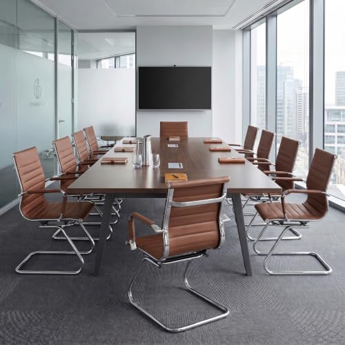 Image of HNY Leather Office Guest Chairs & Reception Chairs Set of 6, Modern Waiting Room Chairs with Arms, Desk Chair no Wheels with Sled Base for Waiting Room /Conference Room, Coffee