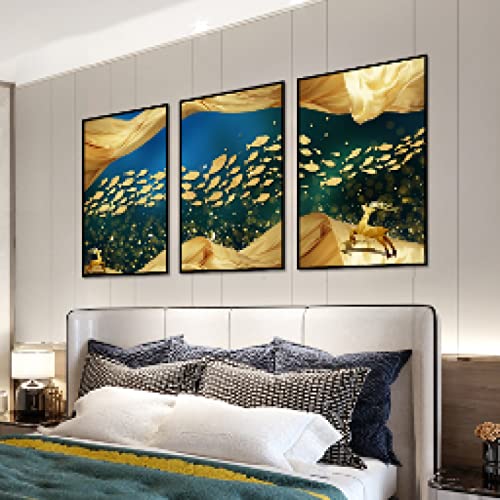 Luxe Golden Fish Elk Wall Art sur Toile Raffinée pour Maison Chic